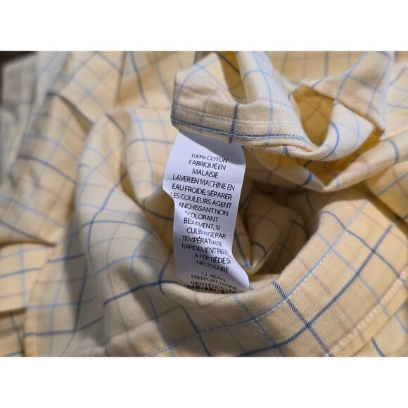 LL Bean Cotton Short Sleeve Button Down Shirt Mens Size M Tall Yellow Striped - Picture 8 of 8